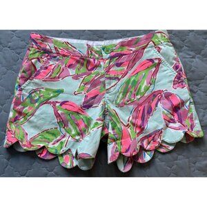 Lilly Pulitzer Floral Buttercup Scalloped Coral Bay Stretch Short 0 S